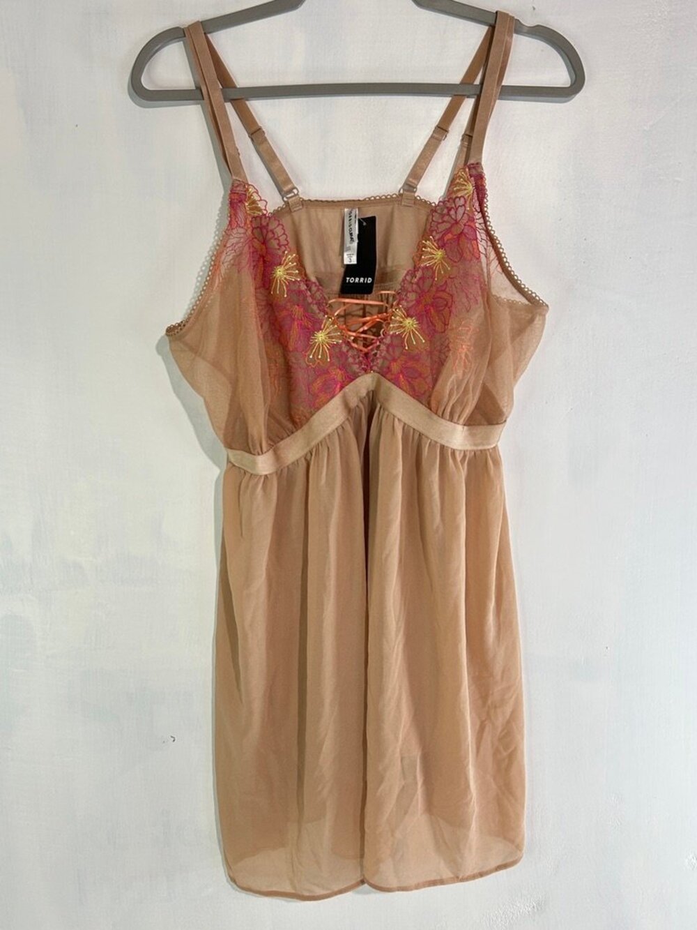 Torrid Curve Nude Pink Embroidered Mesh Babydoll Chemise Lingerie Size 3X NWT